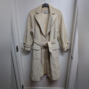 Calvin Klein Women's Cream Belted Wool Trench Coat, Large